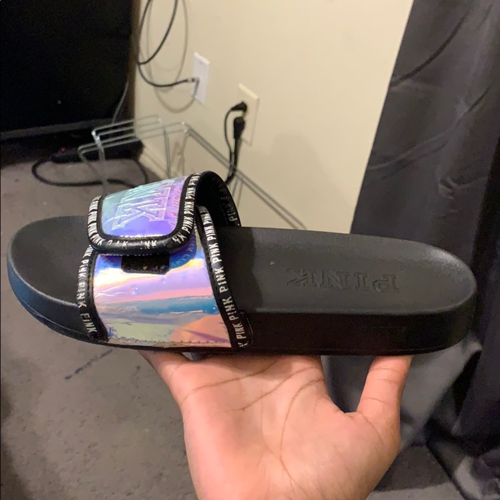 PINK iridescent velcro slides